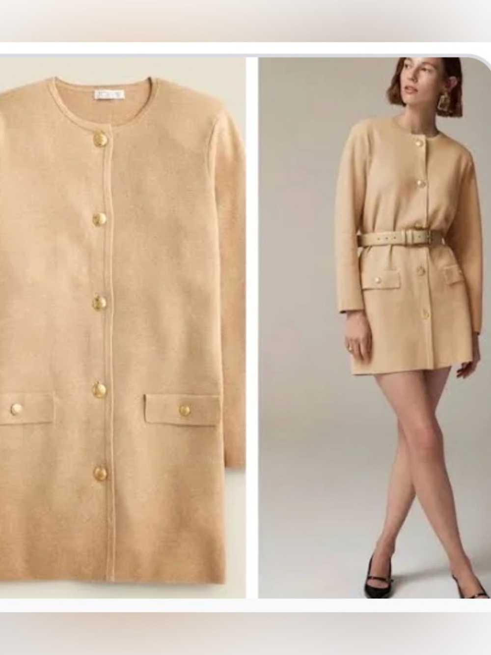 New J Crew XS Giselle oatmeal gold button classic preppy quiet luxury sweater